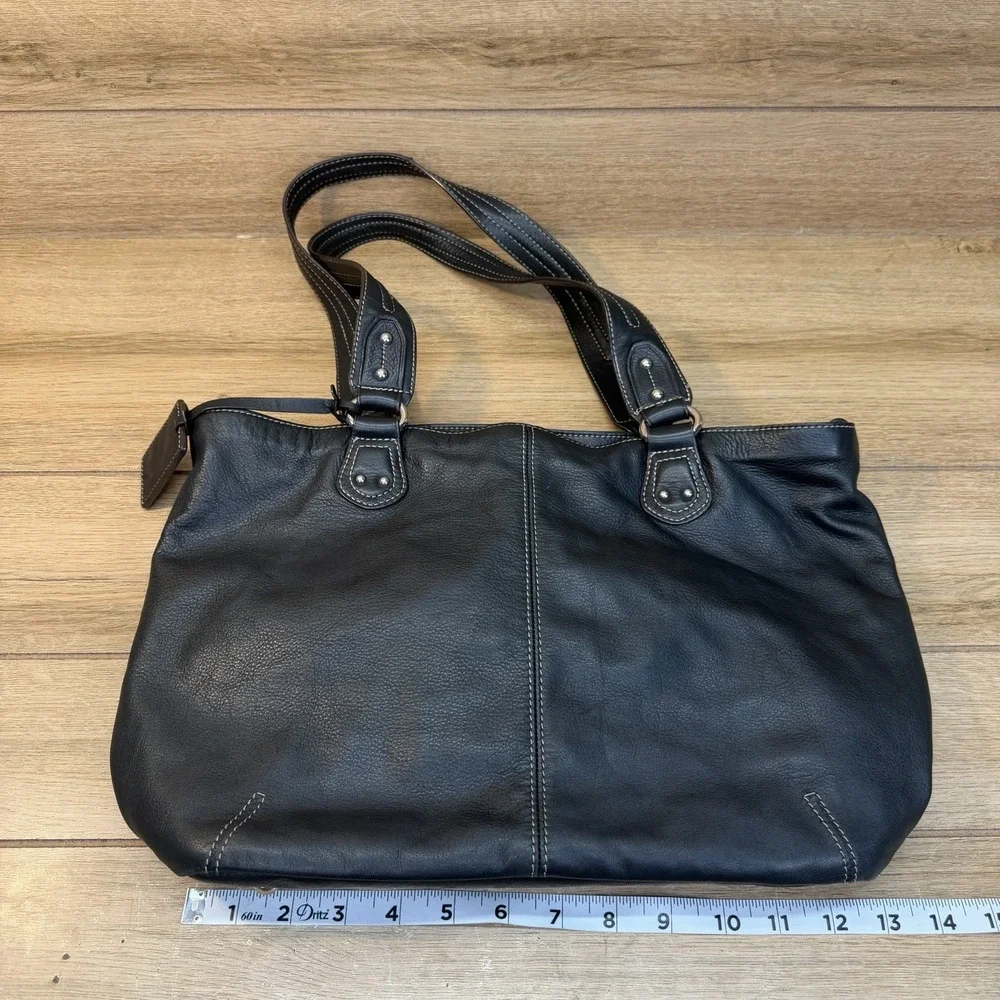 TIGNANELLO Black Pebbled Leather Shoulder Bag Large Tote Classic Double Handle